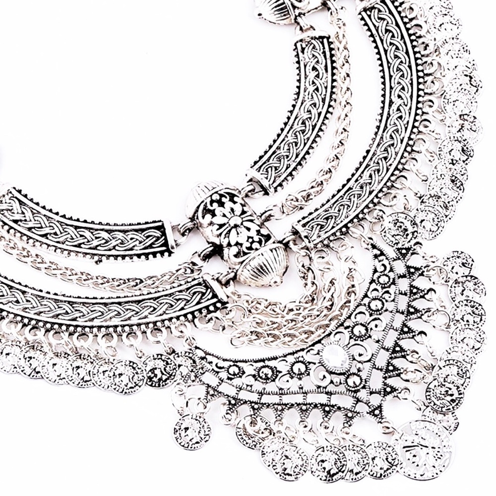 LAST ONE! NEW Silver Boho Coin Collar Necklace - Picture 3 of 7